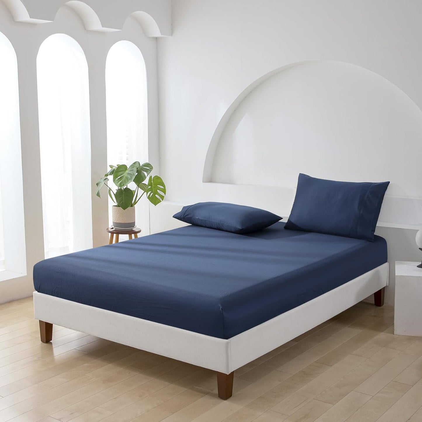 500TC Soft and Luxurious 100% Cool Breathable Cotton Bed Sateen Set - Navy