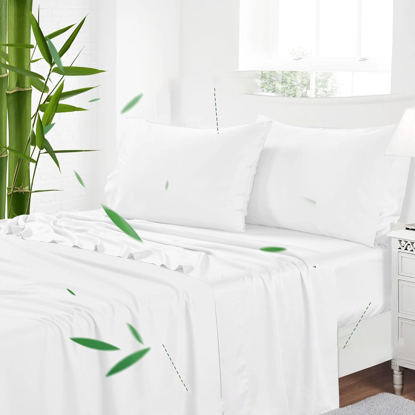 100% Bamboo Luxuriously Breathable and Silky Soft Bed Sheet Set - White