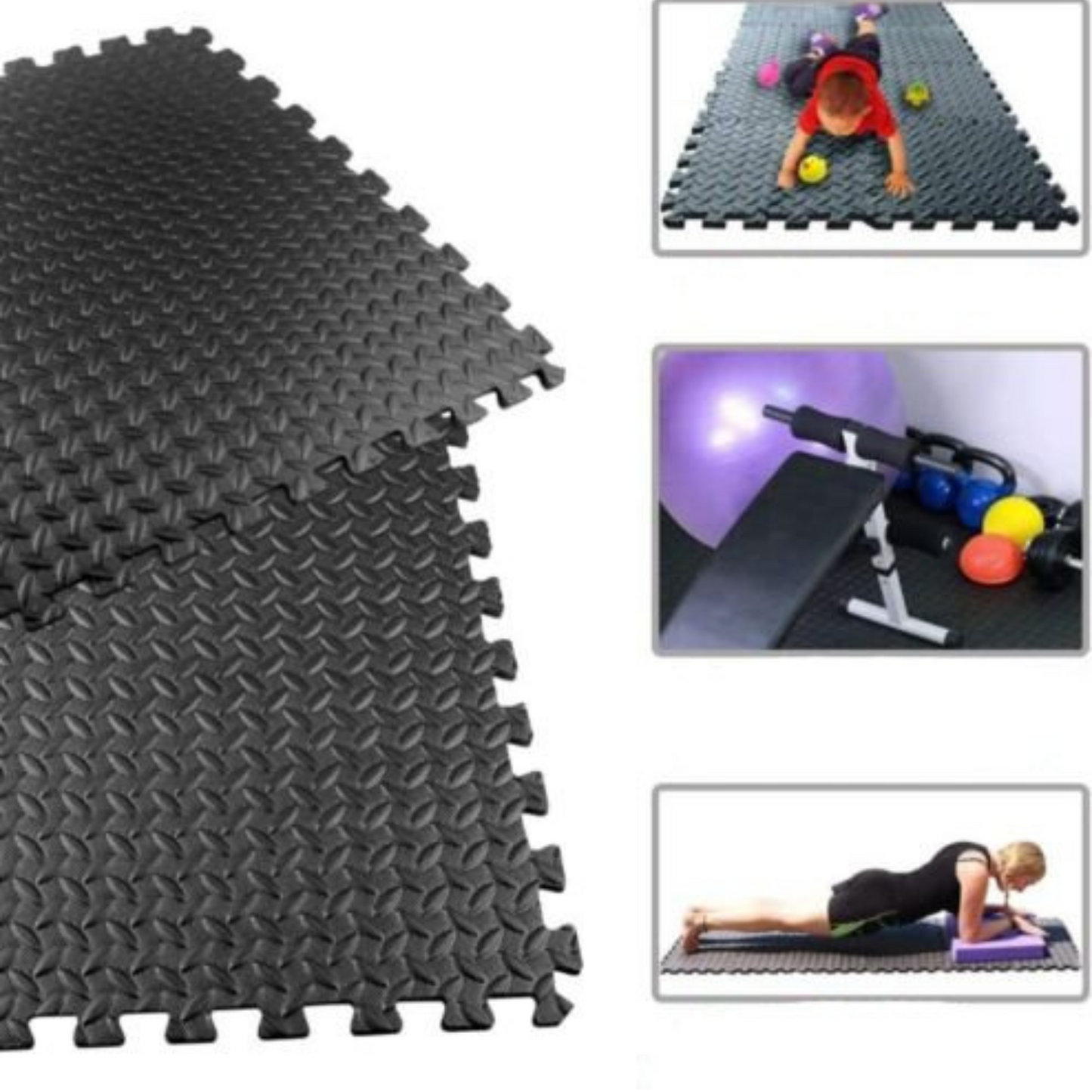 12 to 24x EVA Black Foam Mat Interlocking Heavy Duty Gym Flooring