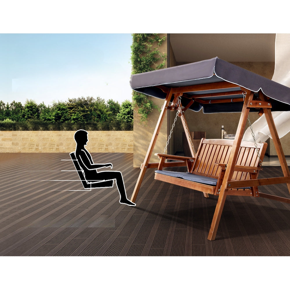 Wooden Swing Chair Canopy Outdoor Garden Bench - Brown
