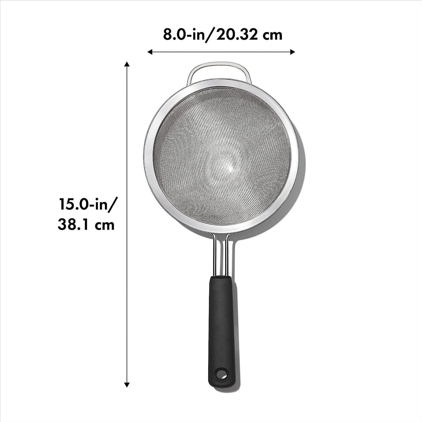 Sturdy Stainless Steel Mesh Strainer with Non Slip Handle - 8 Inch
