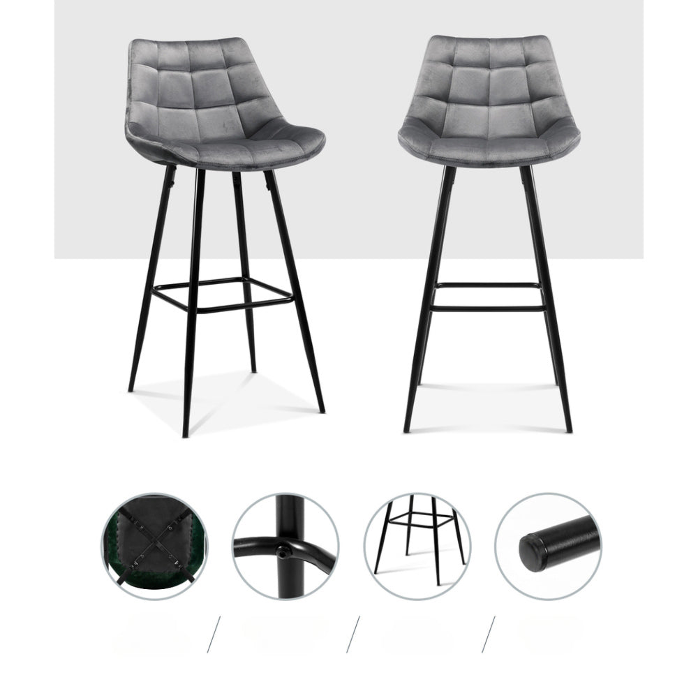 Set of 2 Velvet Bar Stools - Grey