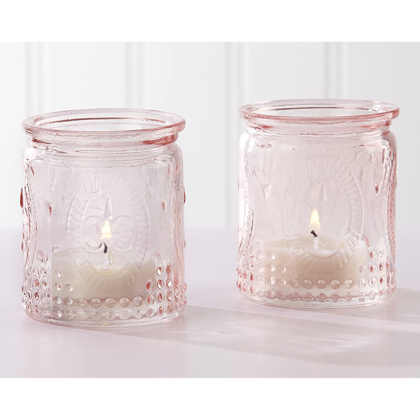Vintage Glass Tea Light Candle Holder Set of 4 - Pink