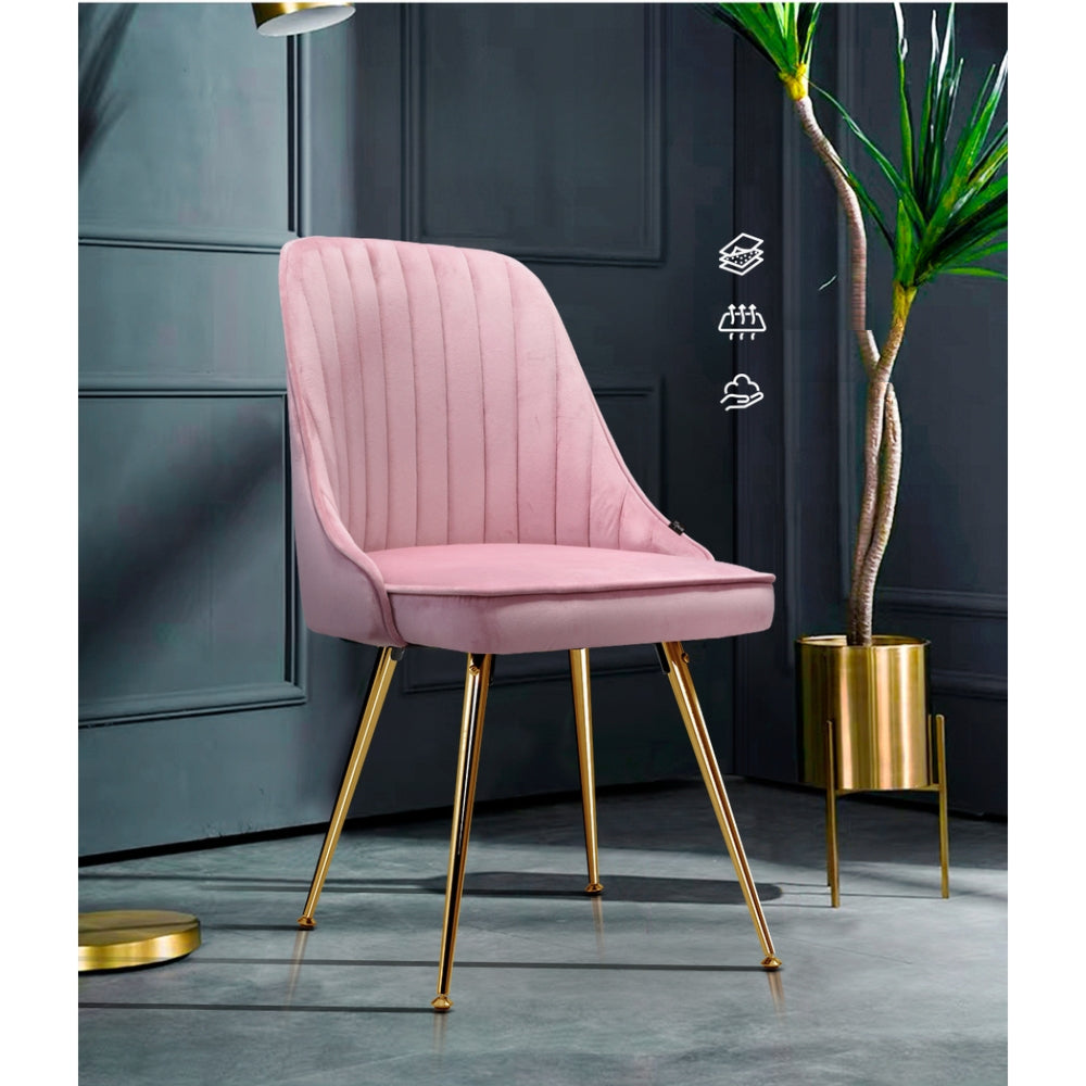 Set of 2 Dining Chairs Retro Chair Cafe Kitchen Modern Iron Legs Velvet Pink