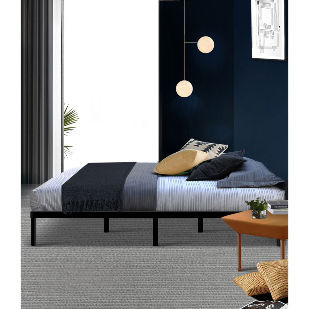 Metal Bed Frame Double Size Mattress Base Platform Wooden Black TED