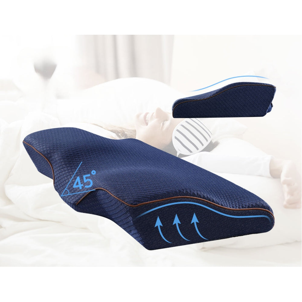 Memory Foam Pillow Neck Contour Rebound Support - Blue