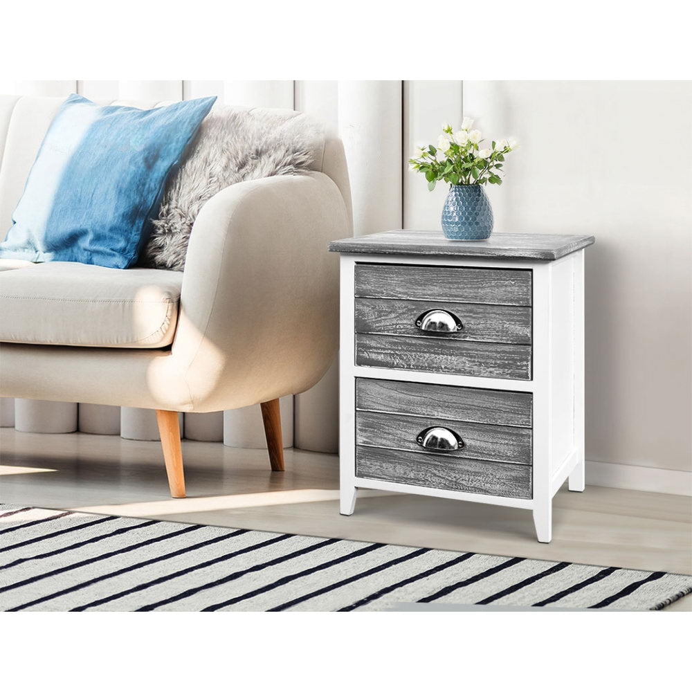 2x Bedside Table Nightstands 2 Drawers Storage Cabinet Bedroom Side Grey