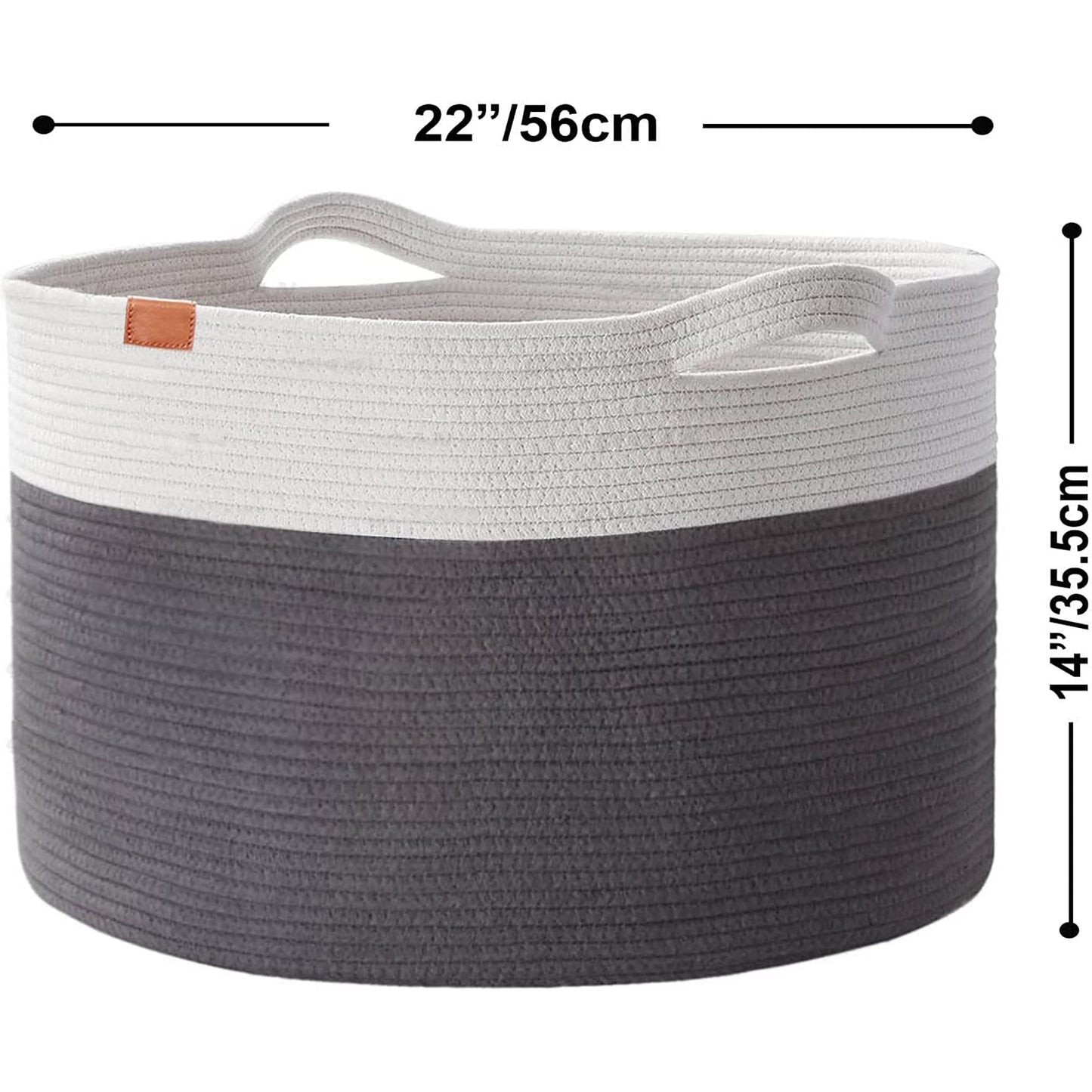 Extra Large Rope Woven Baskets with Handles for Living Room 22x22x14 - Beige and Grey