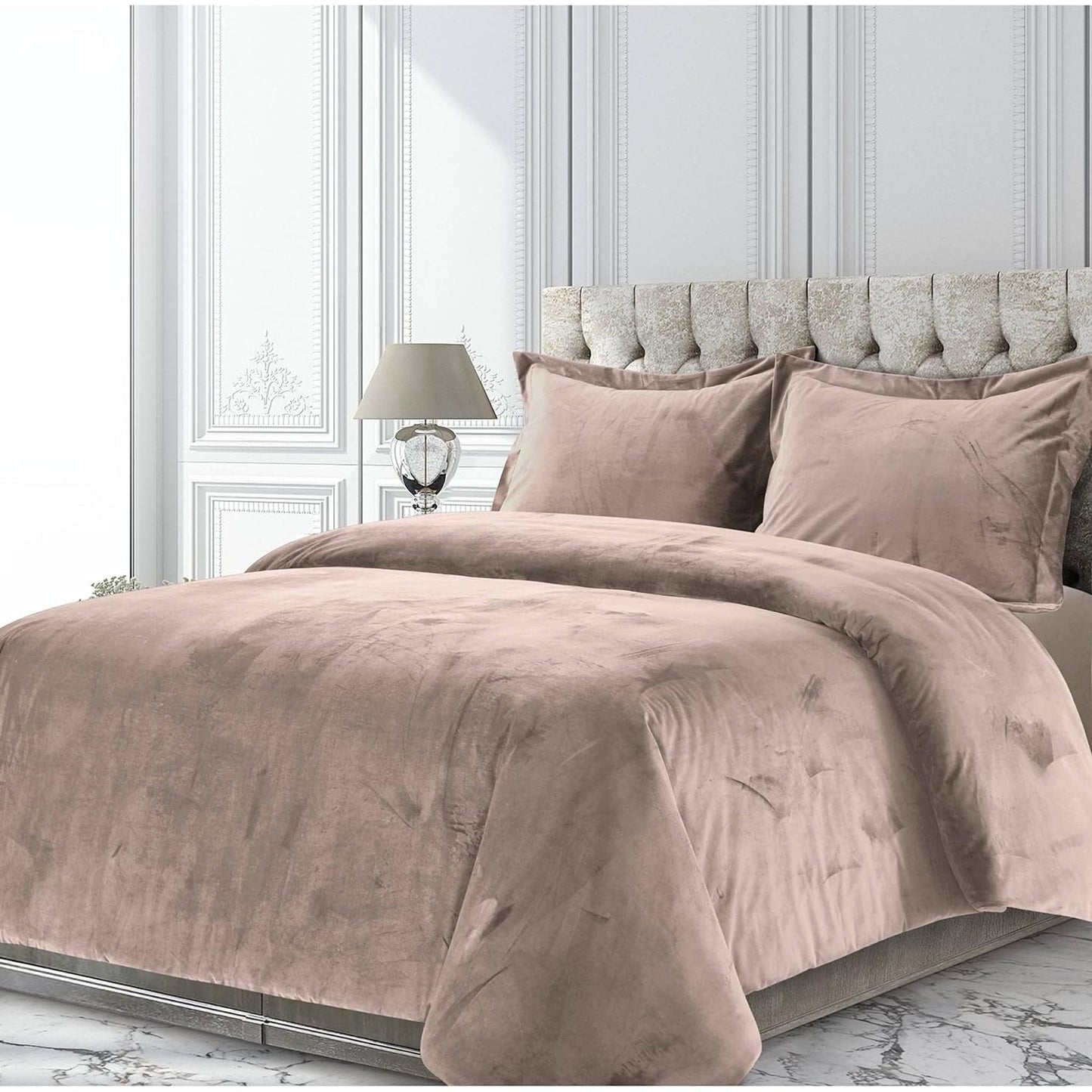 Venice Velvet Oversized Solid Duvet Cover Set - Taupe