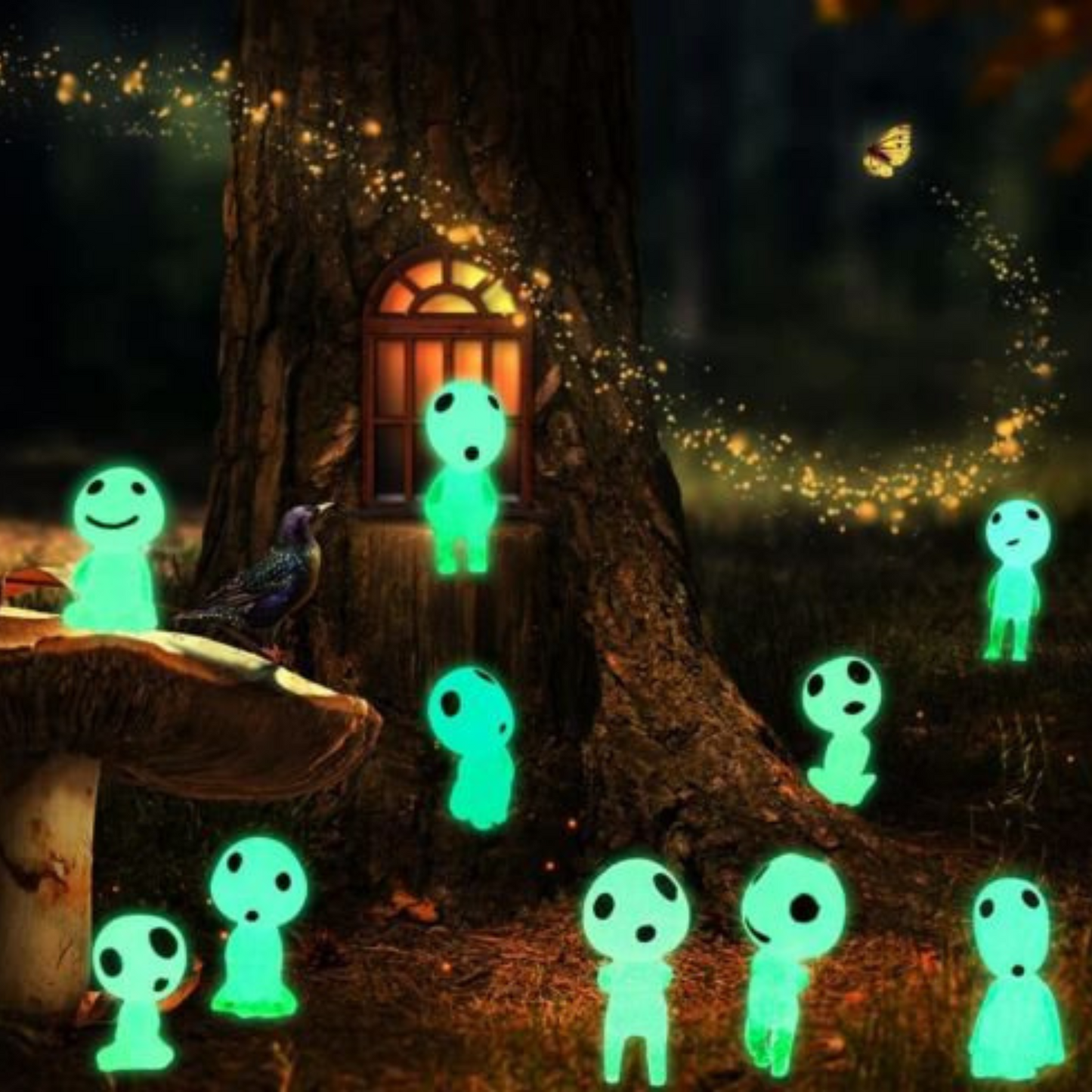 10pcs Resin Luminous Tree Elves Dolls Glow in The Dark Garden Home Ornaments