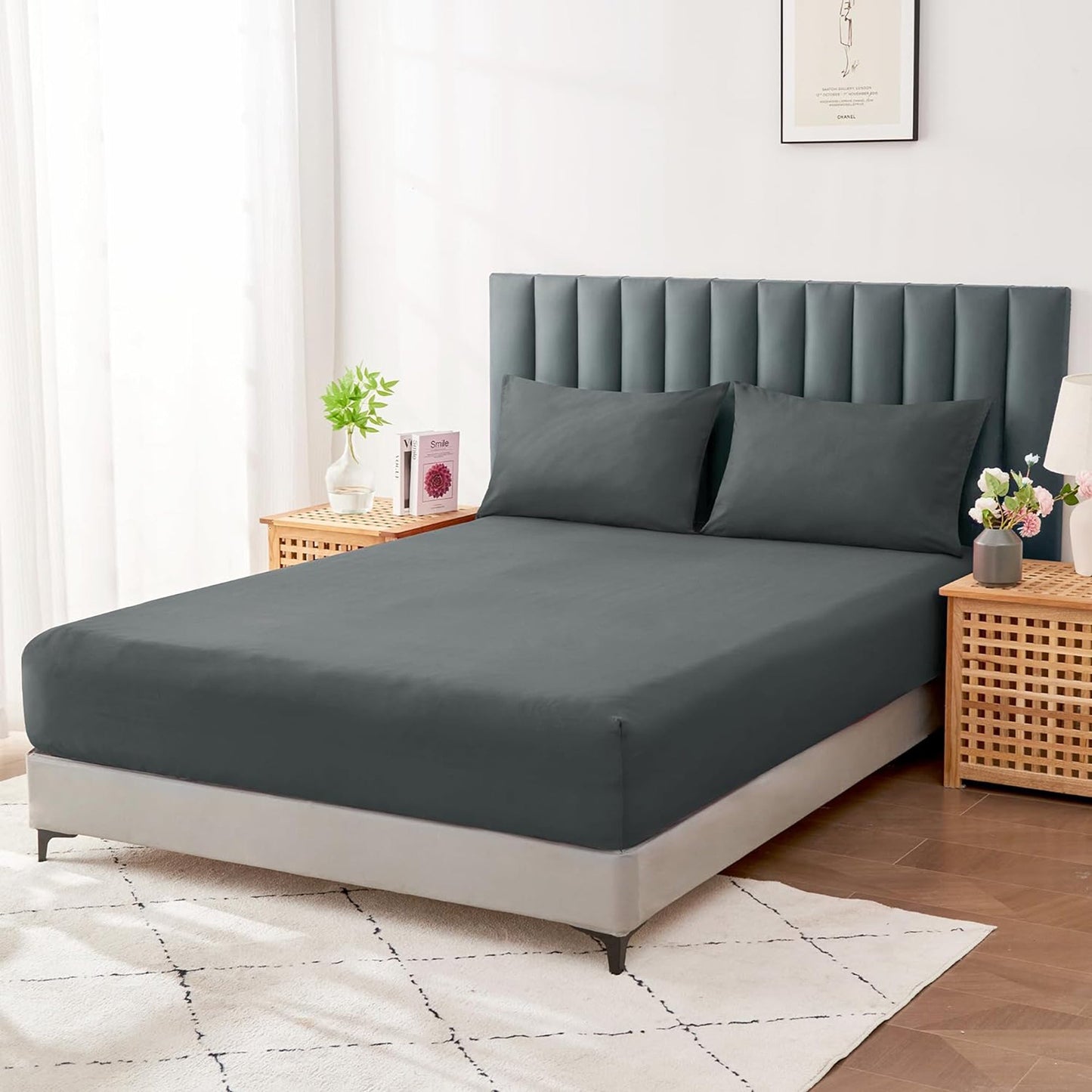 1000TC Cotton Blend Soft and Breathable Fitted Sheet 40cm Deep Pocket - Charcoal