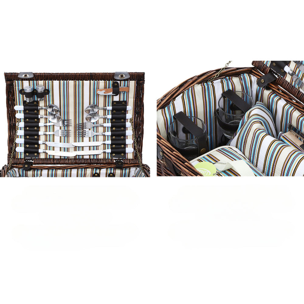 4 Person Picnic Basket Wicker Baskets Outdoor Insulated Gift Blanket