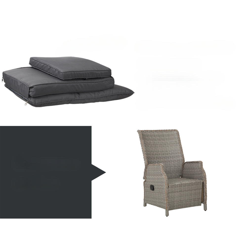Outdoor Recliner Chair Furniture Patio Wicker Sofa Lounge Set - Grey