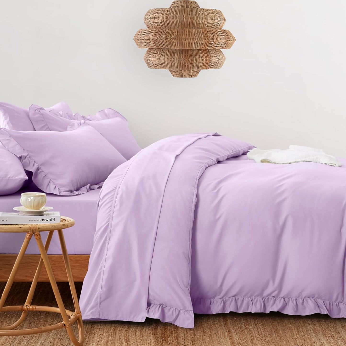 1000TC Ultra Soft Microfiber Duvet Doona Cover Quilt Cover Set - Ruffle Lilac