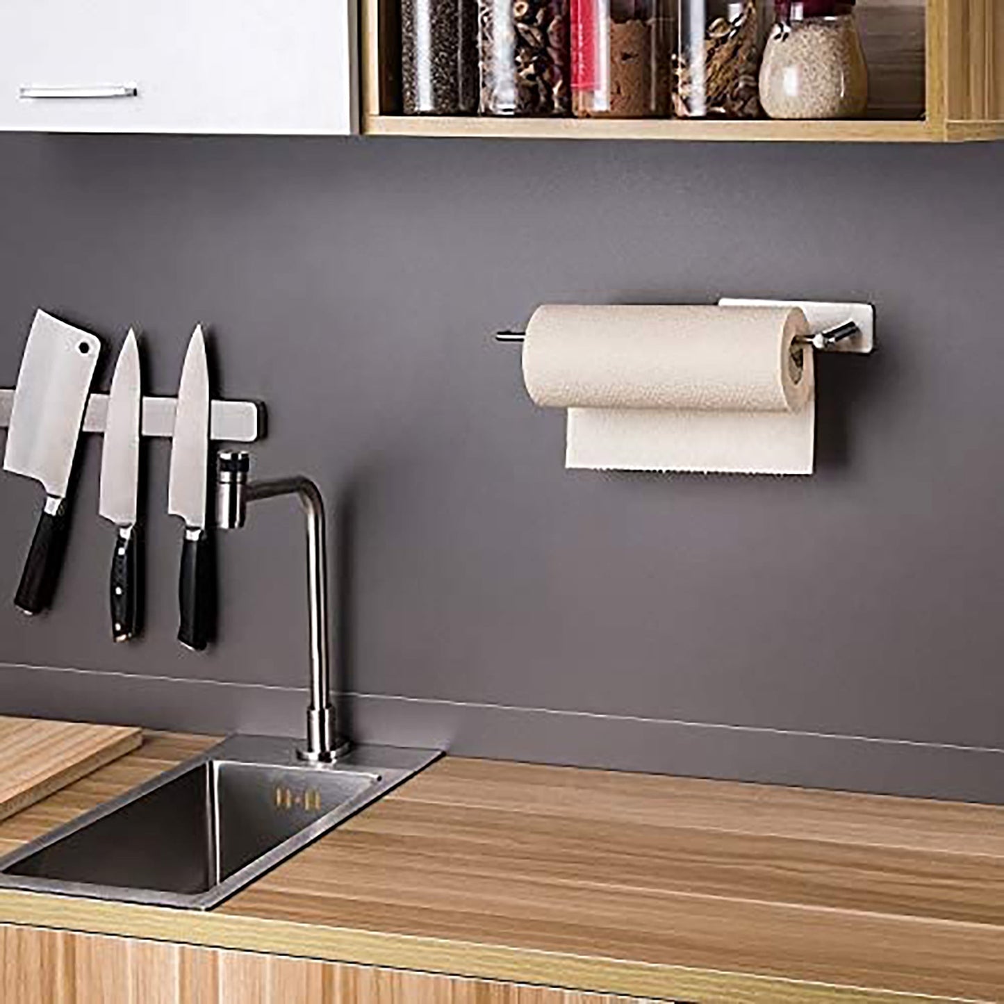 Self Adhesive Stainless Steel Paper Towel Holder Rack - Silver