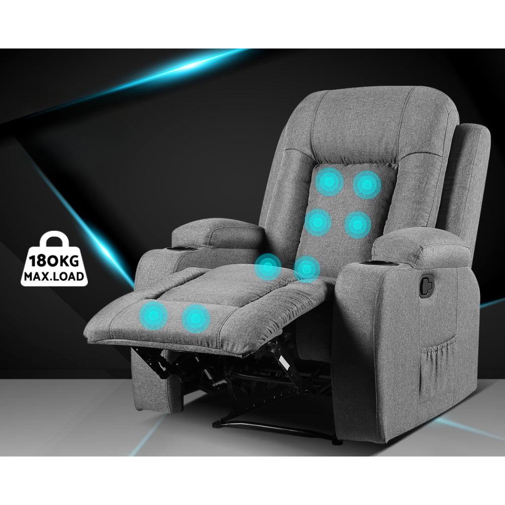 Recliner Chair Electric Massage Chair Fabric Lounge Sofa Heated Grey