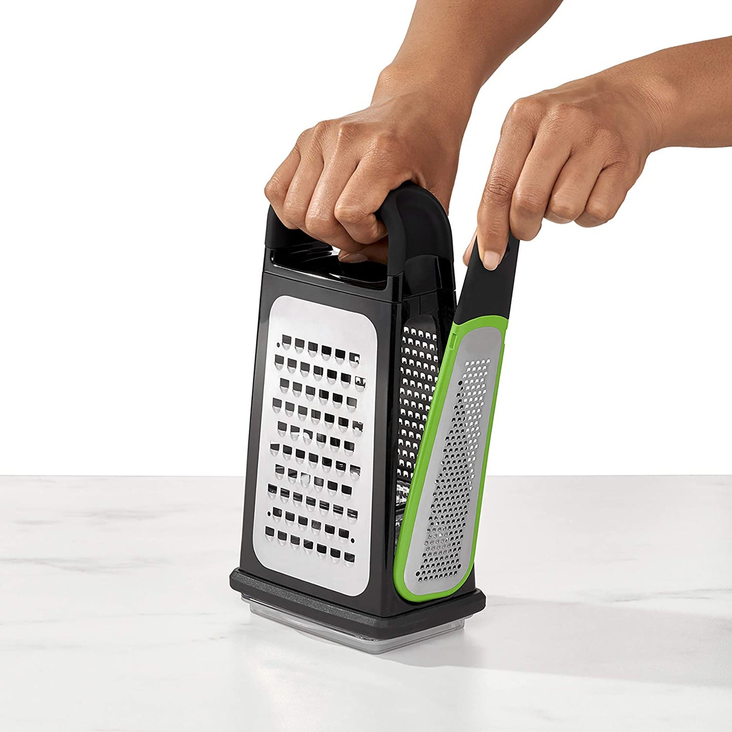Stainless Steel Box Grater with Removable Zester - Black