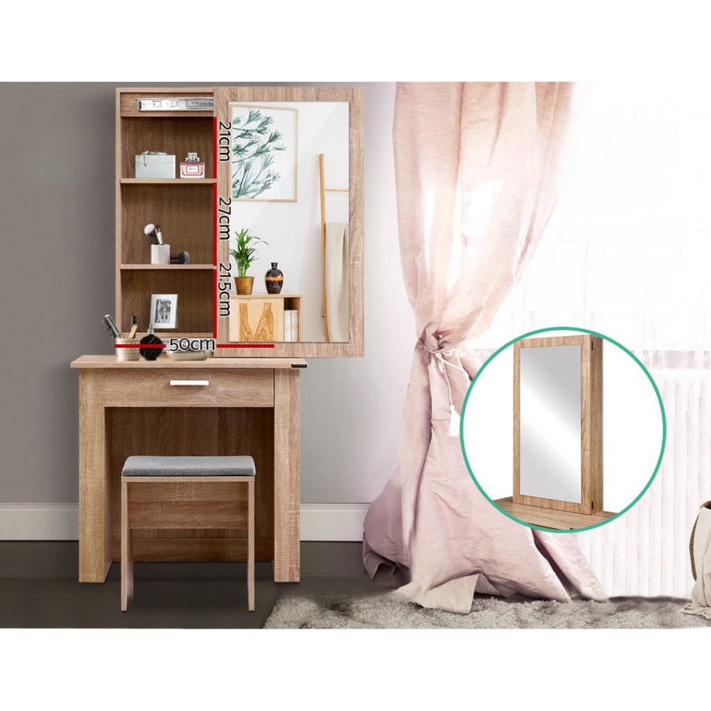Dressing Table Mirror Stool Mirror Jewellery Cabinet Makeup Storage Wood