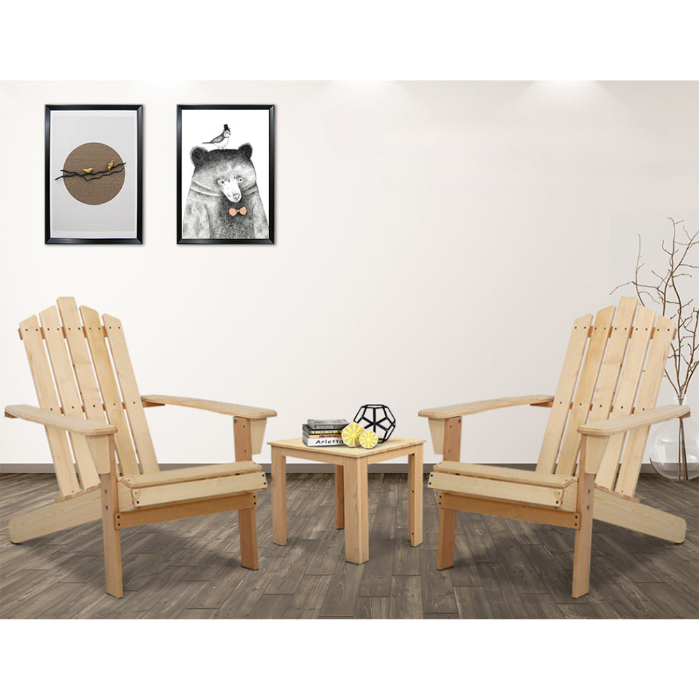 Outdoor Sun Lounge Beach Wooden Adirondack Patio Chair Table - Natural Wood