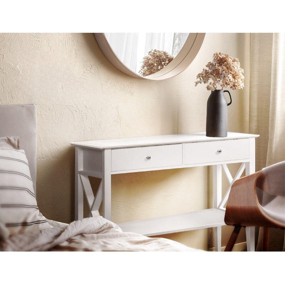 Console Table Hall Side Entry 2 Drawers Display White Desk Furniture