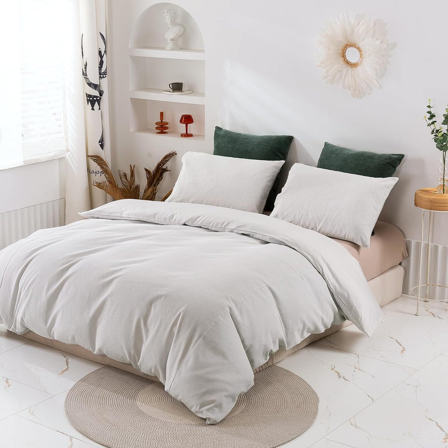 100% Soft Comfortable Cotton Corduroy Durable Doona Quilt Cover Set - Dove Grey