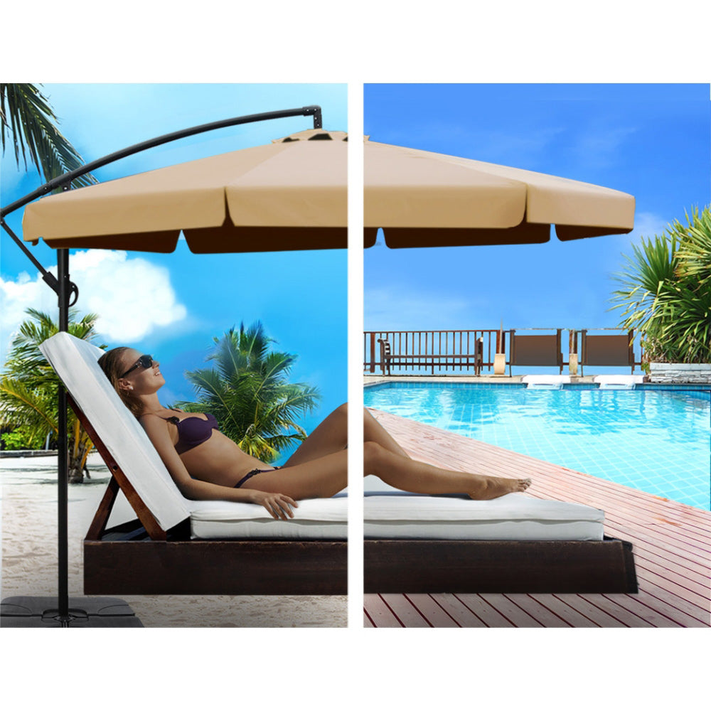 Sun Beach Umbrella with Base UV Cantilever 3M - Beige