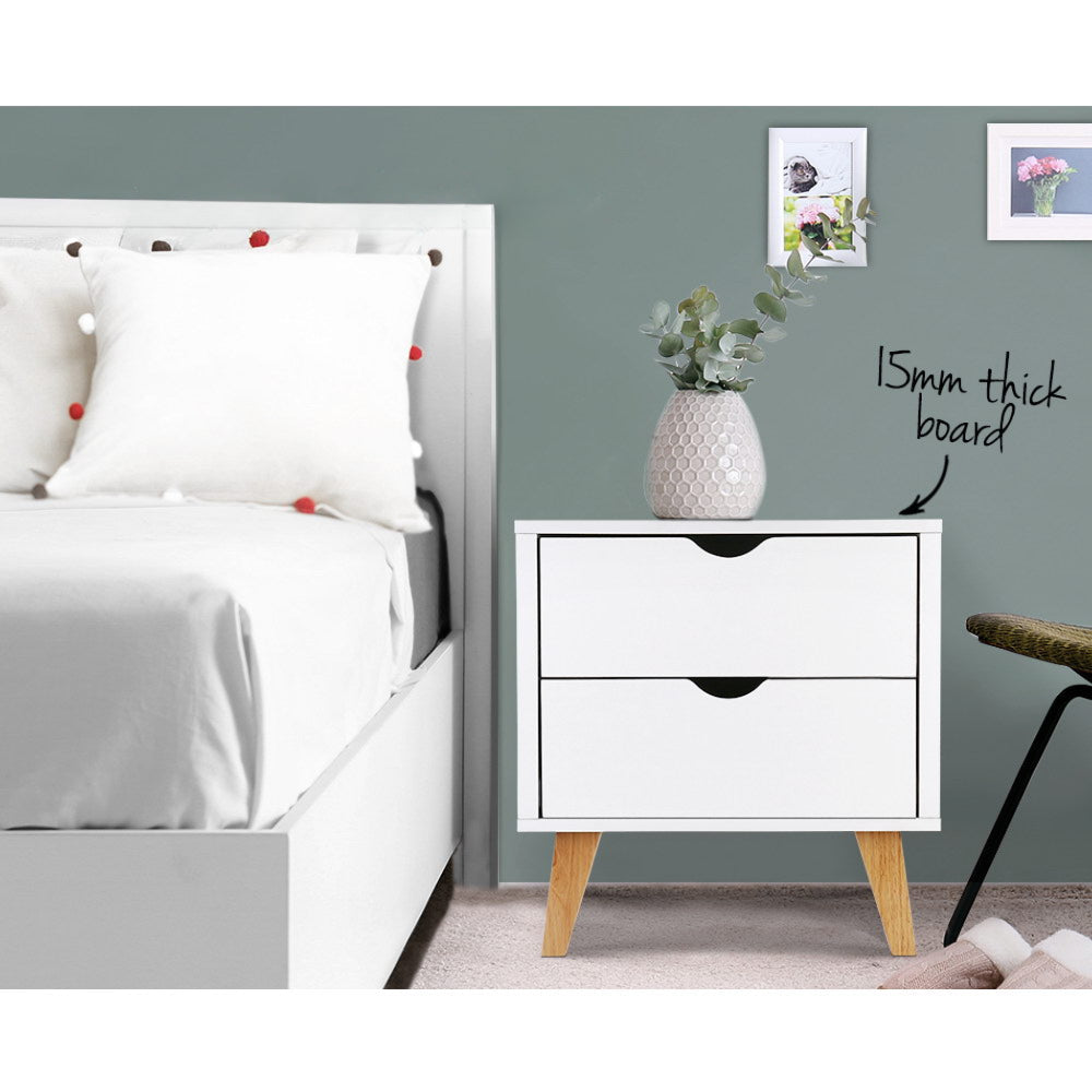 2 Drawer Wooden Bedside Tables - White