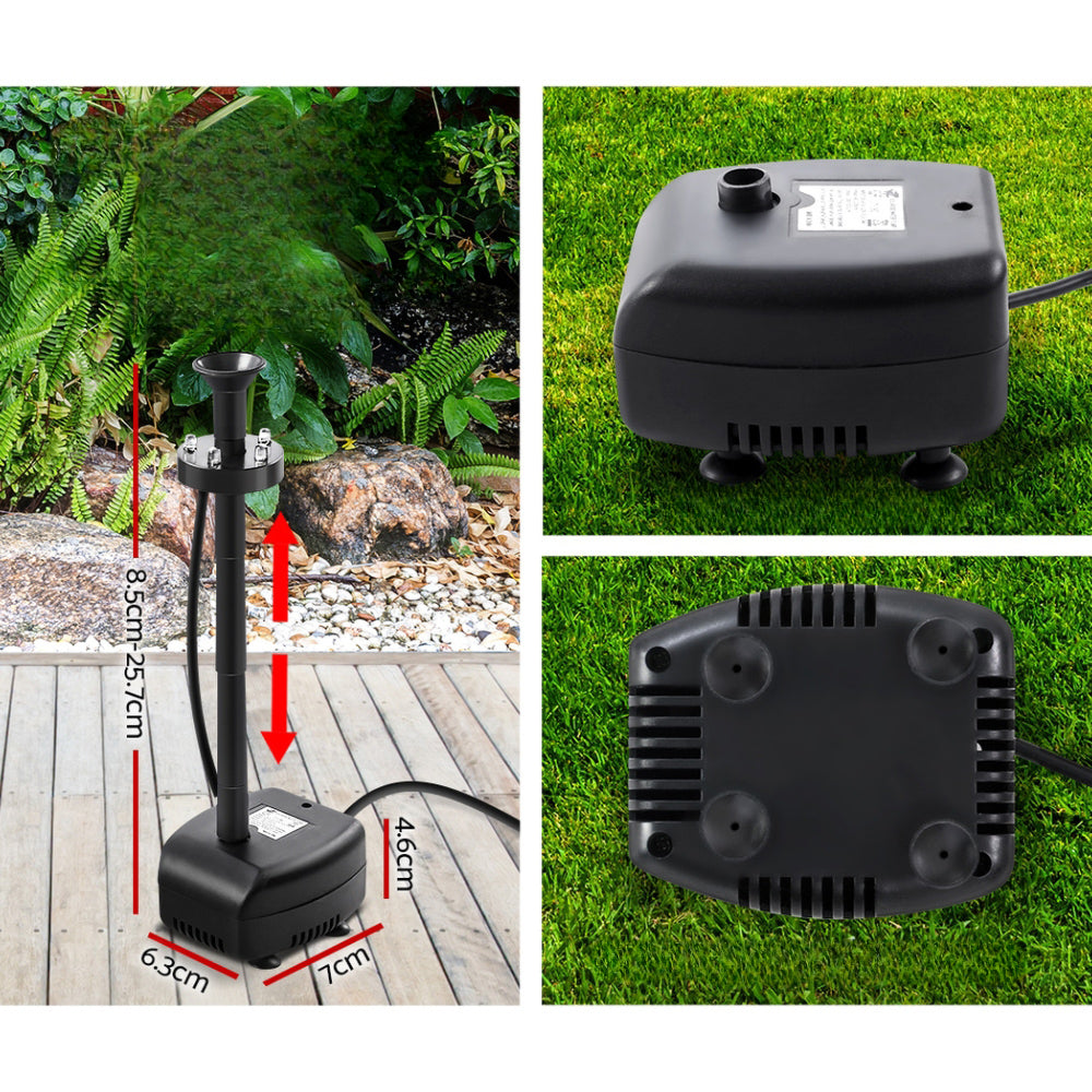 Solar Pond Pump with Battery Powered Submersible Kit LED Light & Remote 8.8 FT