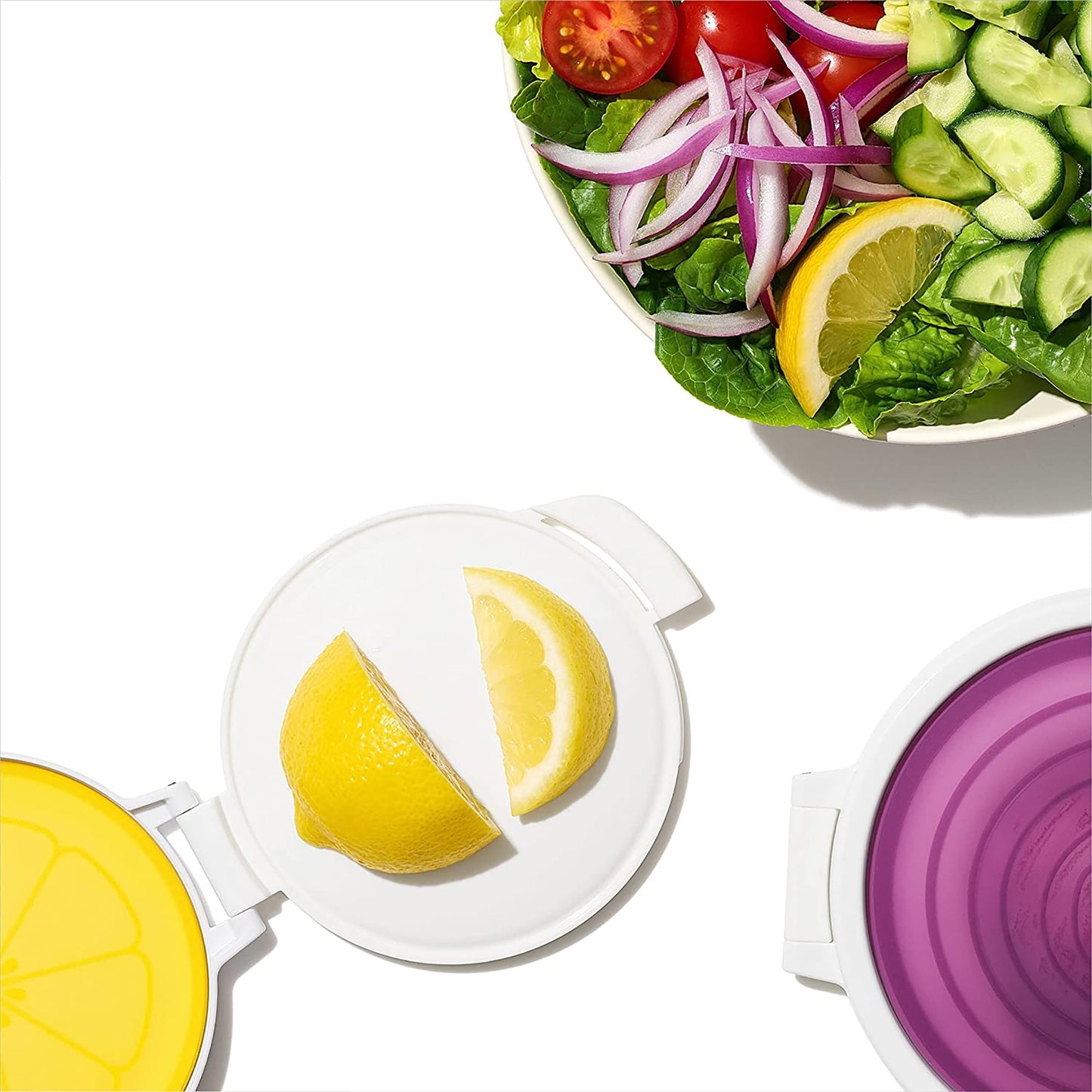 Cut and Keep Reusable Silicone Produce Saver Set Onion and Lemon - Purple and Yellow