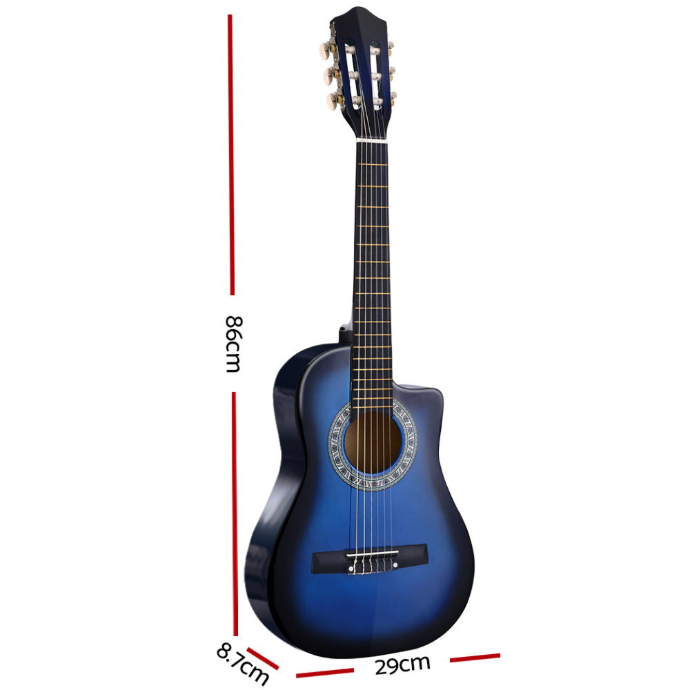 34" Inch Guitar Classical Acoustic Cutaway Wooden Ideal Kids Gift Children 1/2 Size Blue