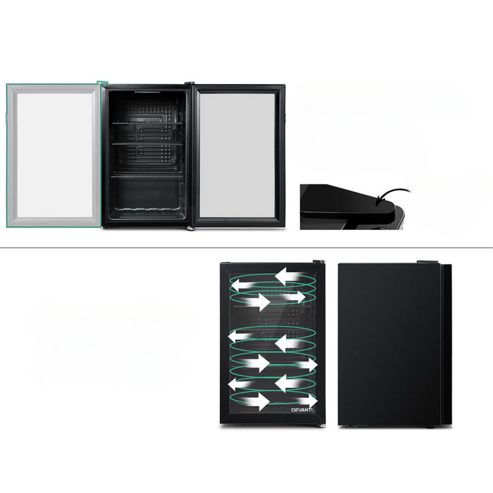 70L Bar Fridge Glass Door Mini Countertop Fridges Bottle Cooler