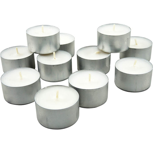 50 Pack Unscented Smokeless Long Tea Light Candles with 8 Hour Extended Burn Time - White