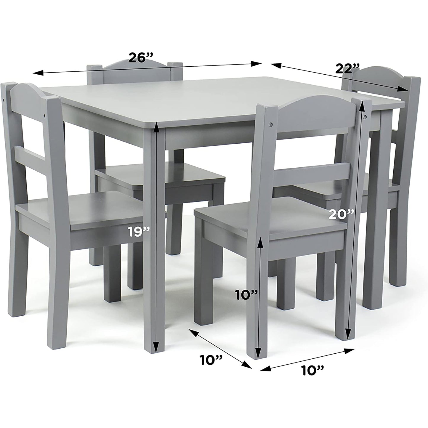Kids Furniture Wood Table and 4 Chair Set - Grey