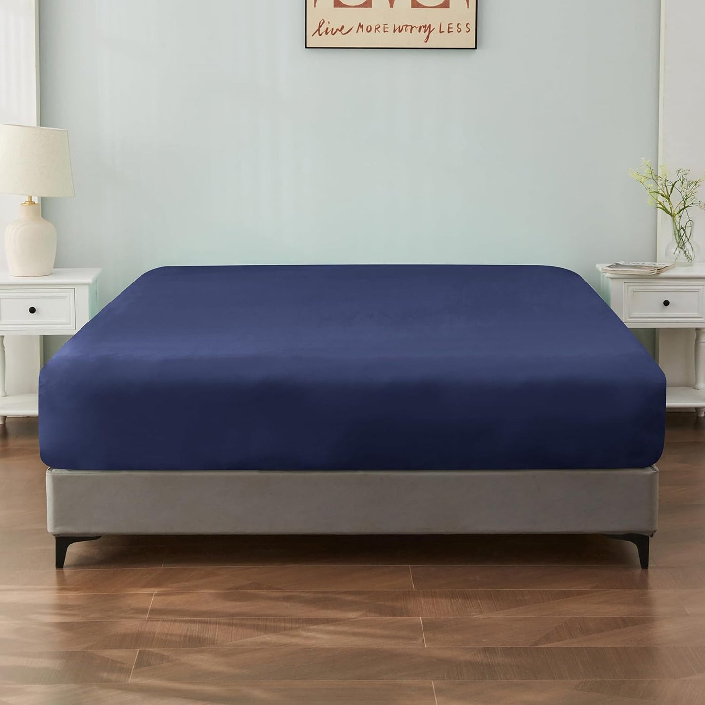 1000TC Cotton Blend Soft and Breathable Fitted Sheet 40cm Deep Pocket - Navy