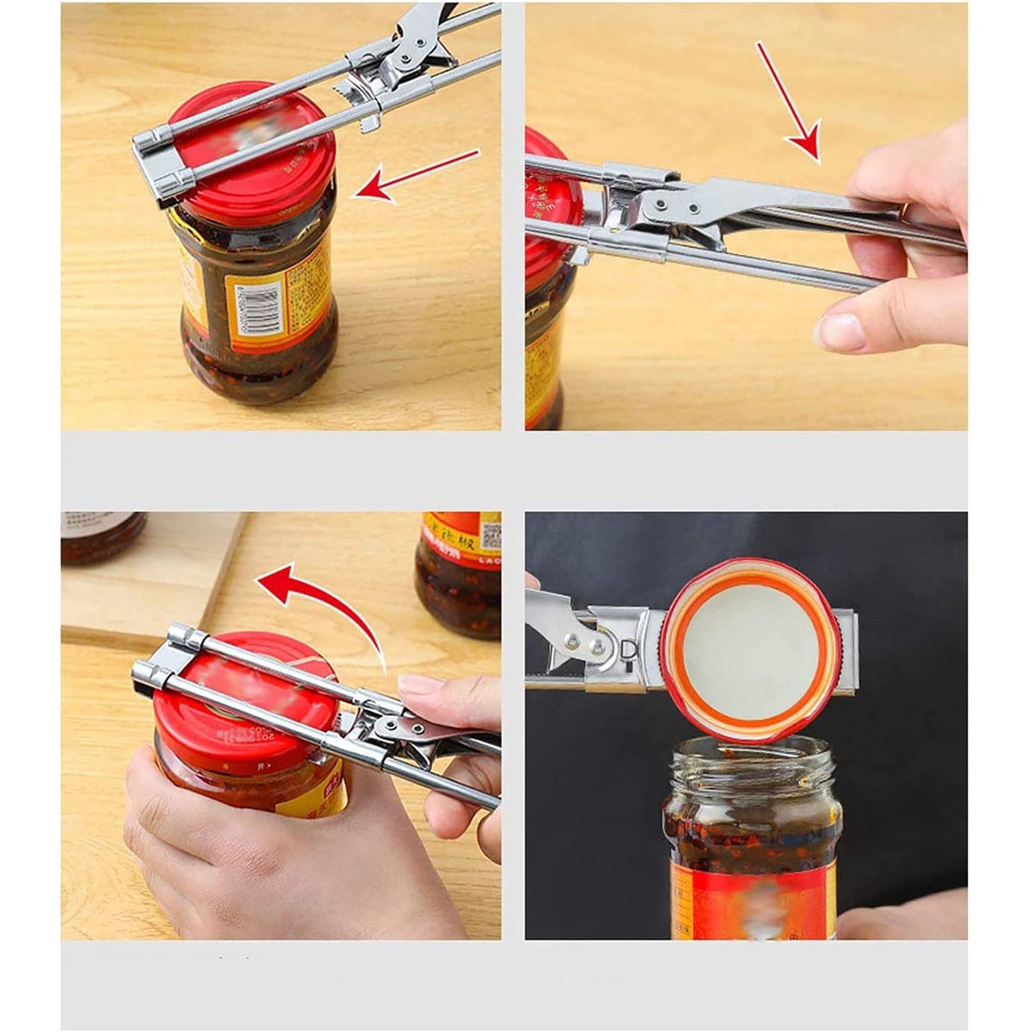 Adjustable Multifunctional Stainless Steel Can Opener Jar Lid Gripper - Silver