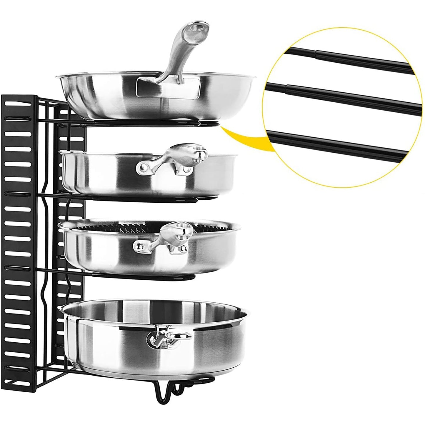 10 Adjustable Pots and Pans Organizer Rack with 3 DIY Methods for Kitchen Cabinet - Black