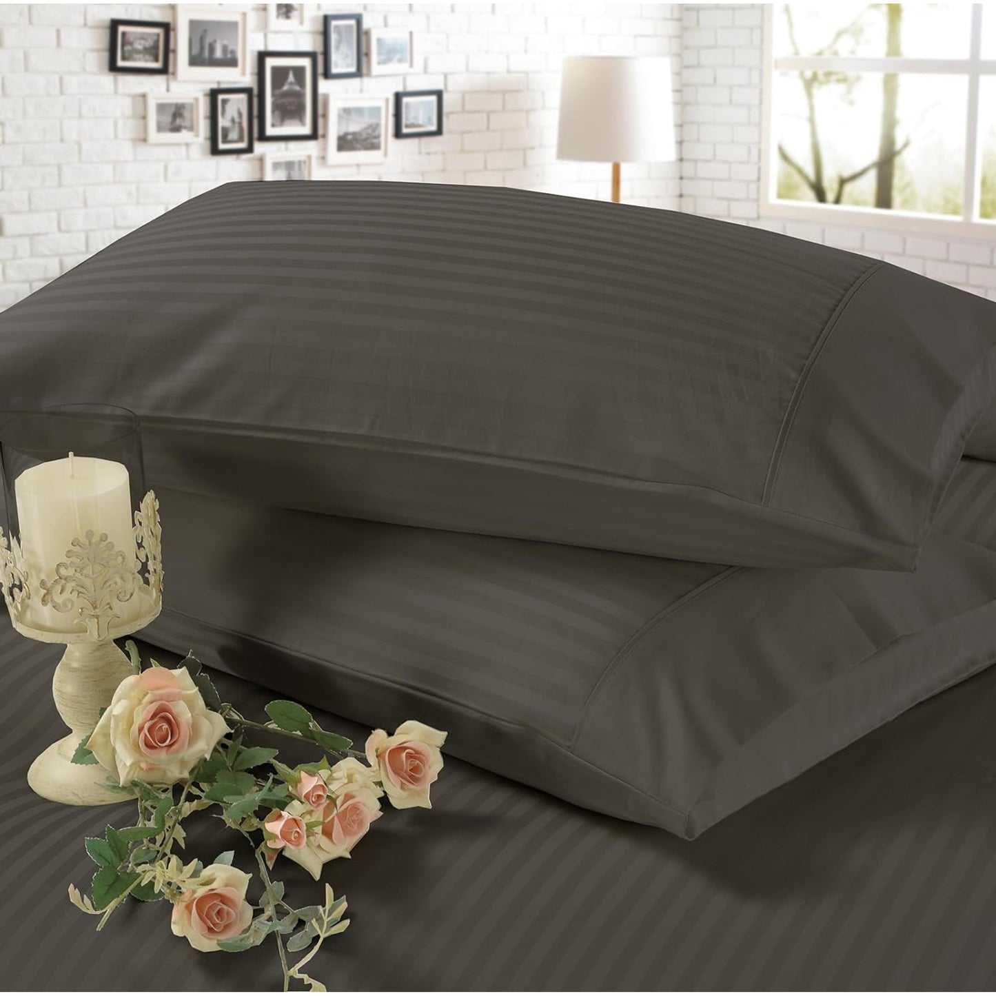 1200TC Egyptian Cotton Luxury Deep Pocket Bed Sheet Set - Charcoal Stripe