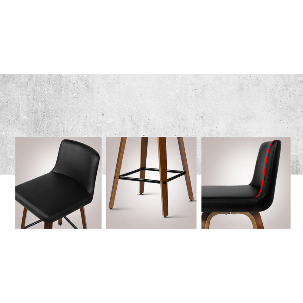Set of 2 Wooden PU Leather Bar Stool - Black and Brown Wood Legs