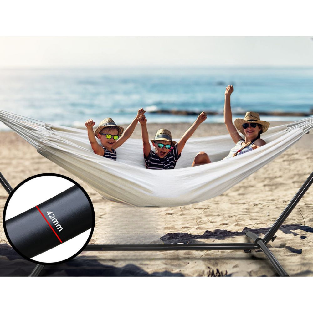 Outdoor Camping Hammock With Stand Lounge Swing Bed - Cream