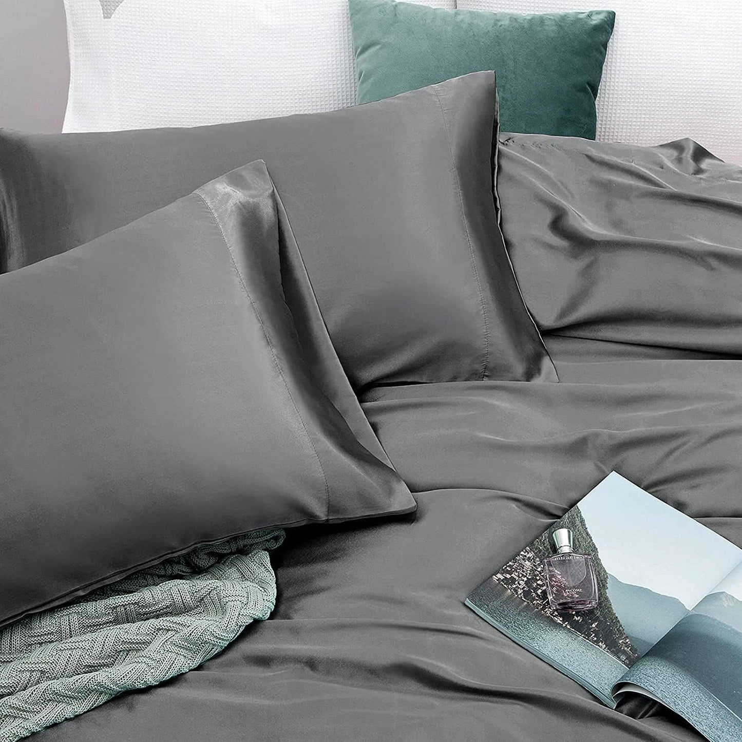 2000TC Microfibre Art Silk Satin Bedding Sheet Set - Grey