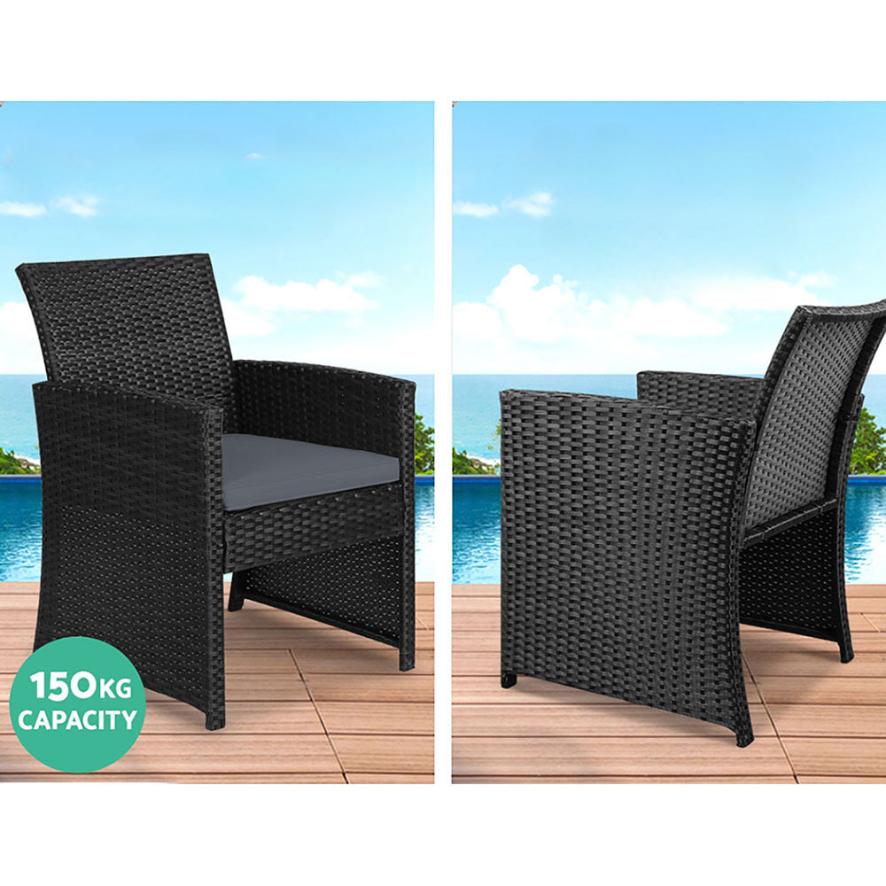 Rattan Furniture Outdoor Lounge Set with Storage Cover - Black