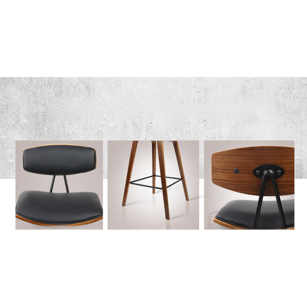 Set of 4 PU Leather Circular Footrest Bar Stools - Black