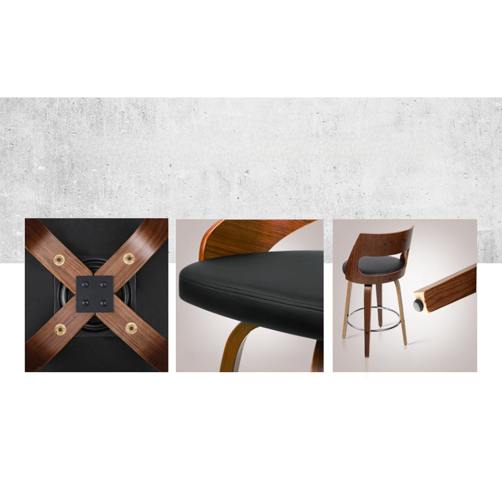 Set of 2 Wooden Bar Stools PU Leather - Black and Wood