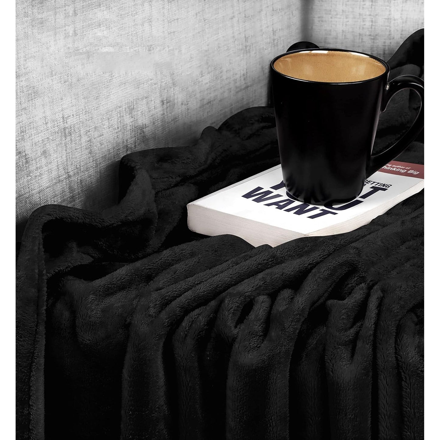 300GSM Microfibre Anti-Static Fuzzy Soft Fleece Blanket - Black