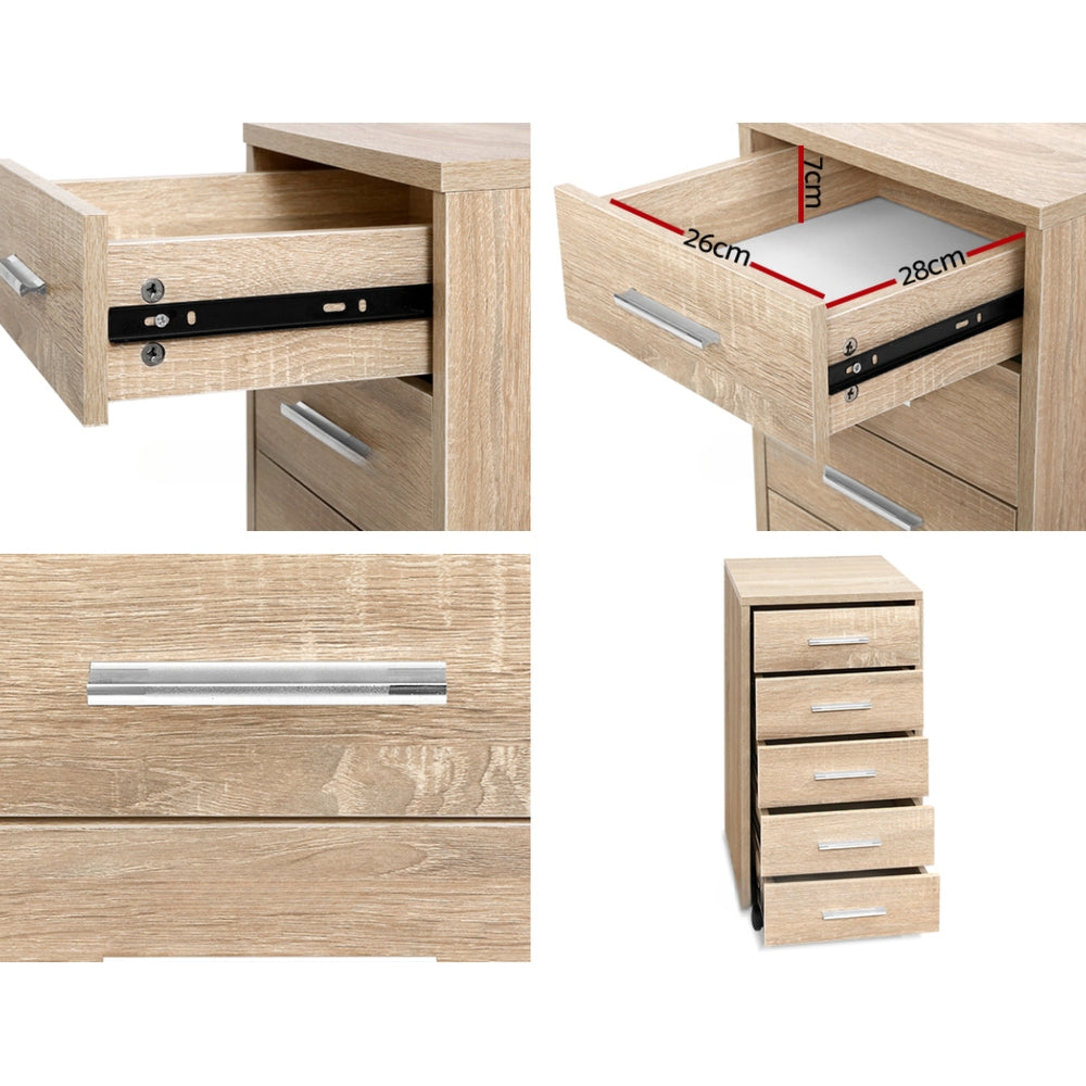 5 Drawer Filing Cabinet Storage Drawers Wood Study Office School File Cupboard