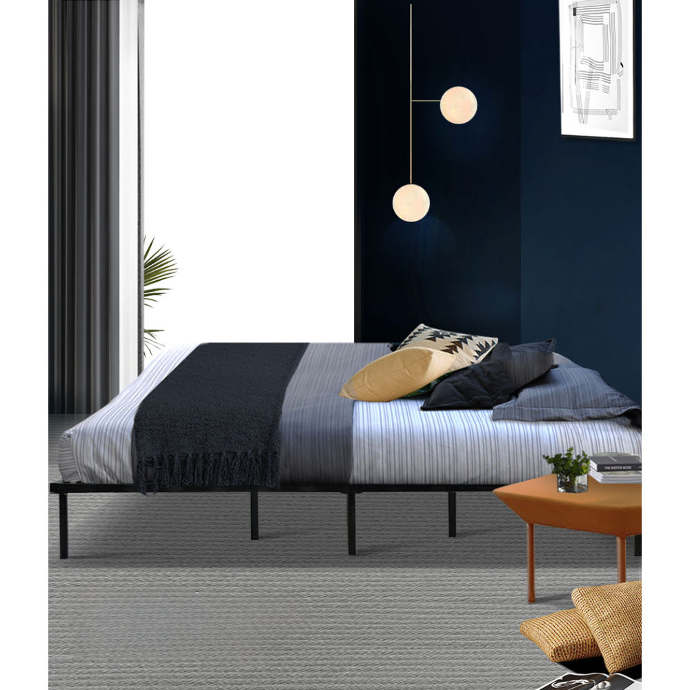 Metal Bed Frame Queen Size Bed Base Platform Foundation Wooden Black