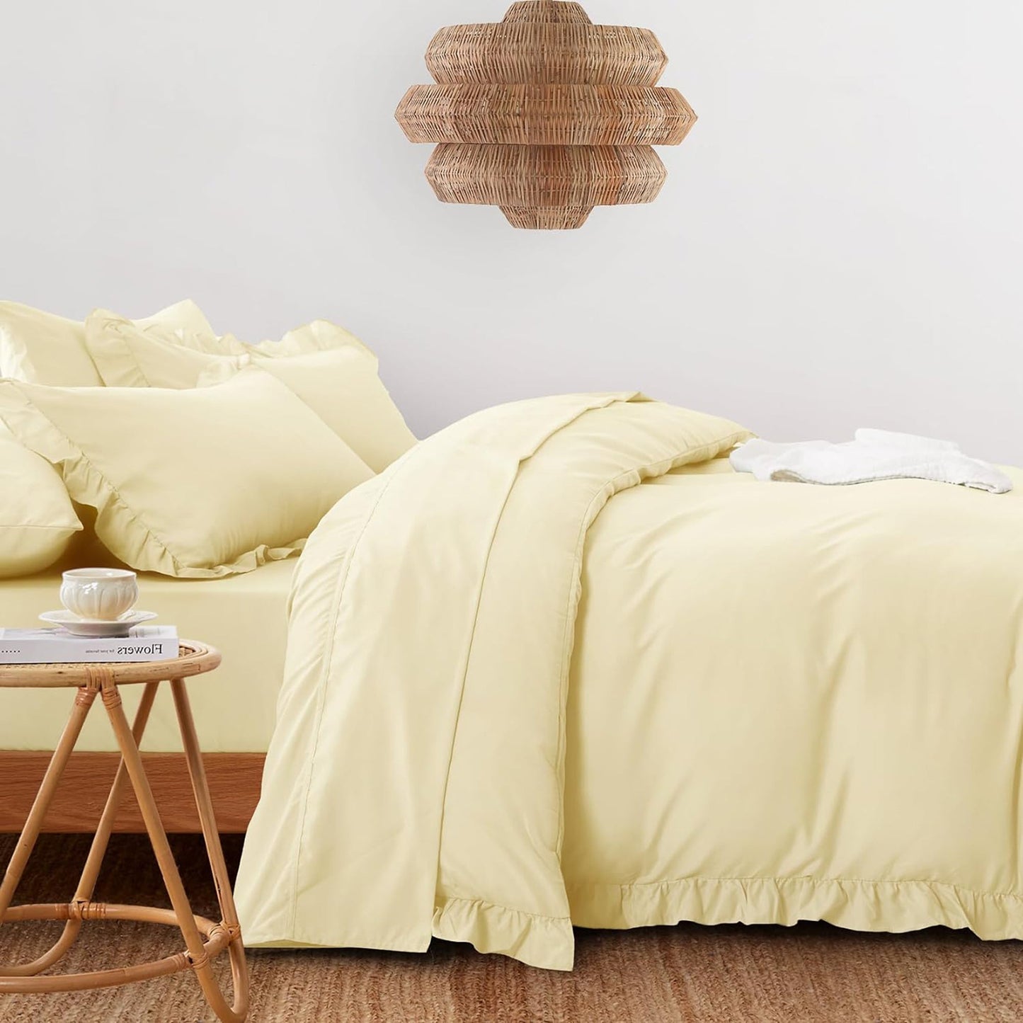 1000TC Ultra Soft Microfiber Duvet Doona Cover Quilt Cover Set - Ruffle Cream