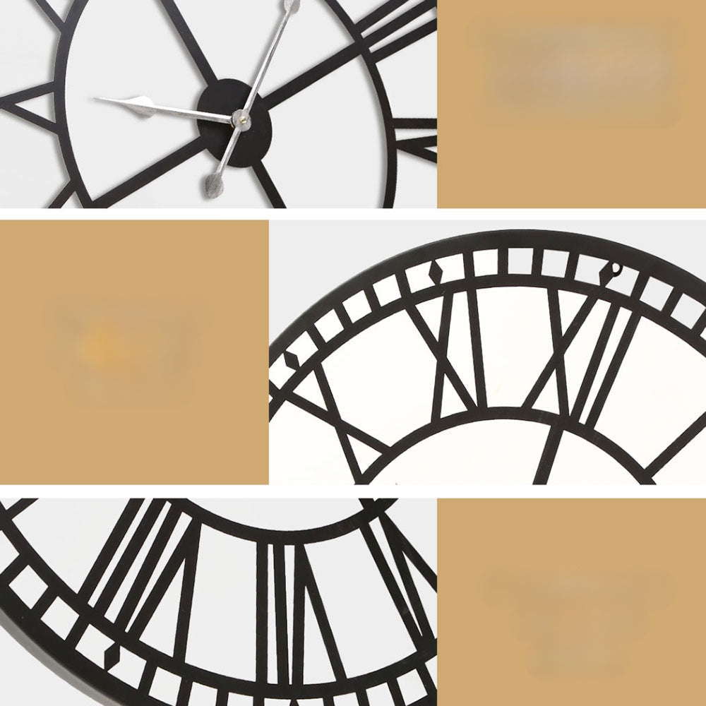 80CM Large Wall Clock Roman Numerals Round Metal Luxury Home Decor Black