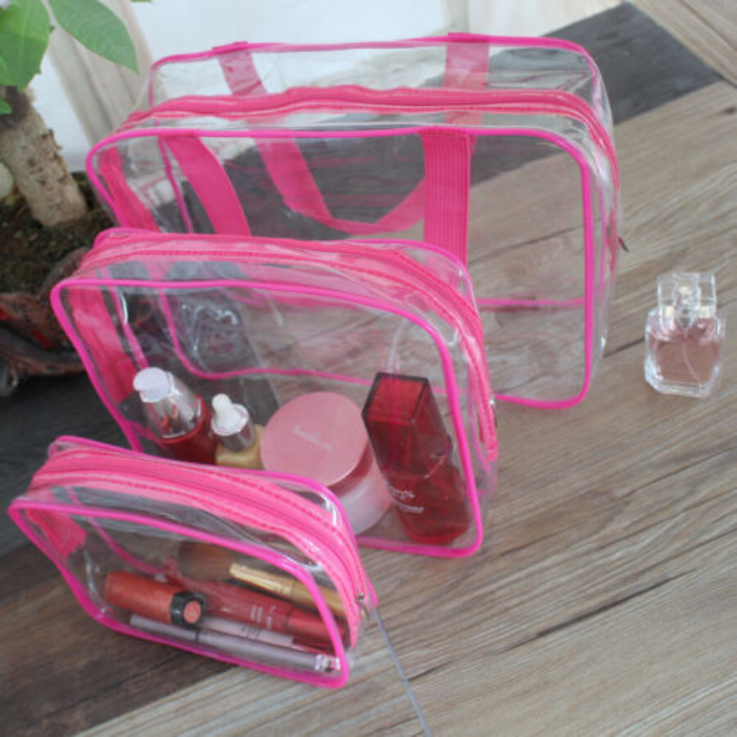 Set of 3 Clear PVC Cosmetic Makeup Toiletry Organizer Travel Wash Bag Holder