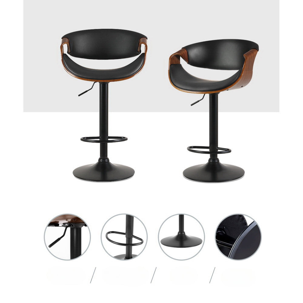Bar Stools Swivel Chair Kitchen Gas Lift Wooden Bar Stool Leather Black